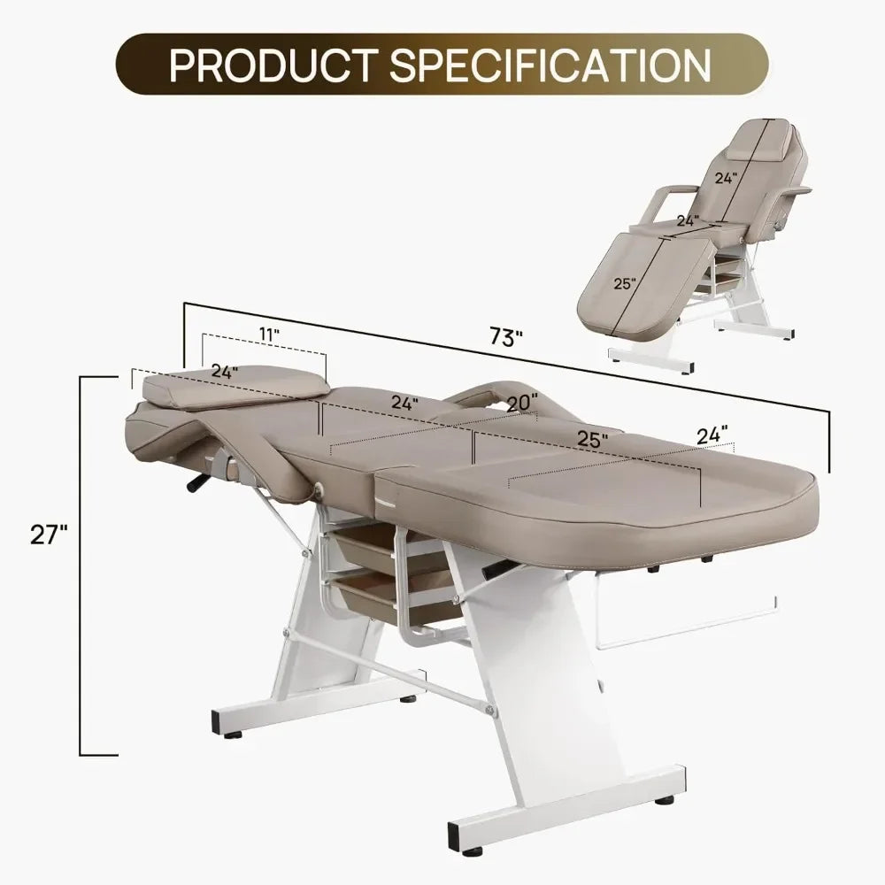 Adjustable 73" Facial Massage & Tattoo Chair with Matching Stool – Professional Salon & Spa Station