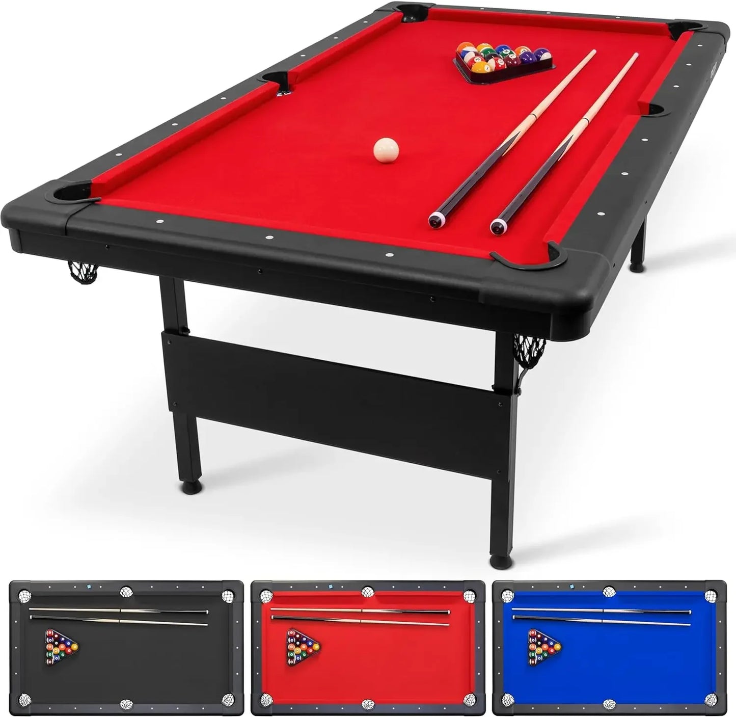 6, 7, or 8 Ft Portable Billiards Table – Premium Pool Table with Full Set of Balls, 2 Cue Sticks, and Chalk Included