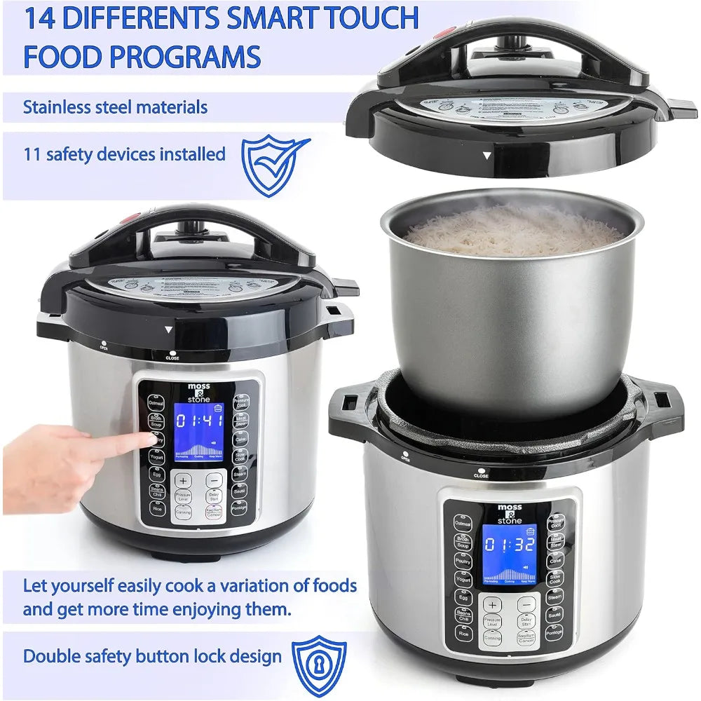 Electric Pressure Cooker with Large LCD Display – 6 Quart Multi-Use Pot, 14-in-1 Slow Cooker and Rice Cooker