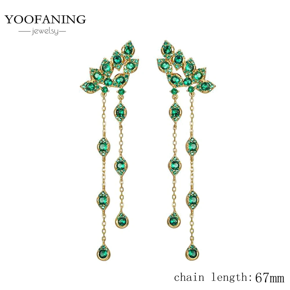 925 Sterling Silver Women's Earrings – Heart-Shaped Green Zircon Flower with Geometric Luxury Design