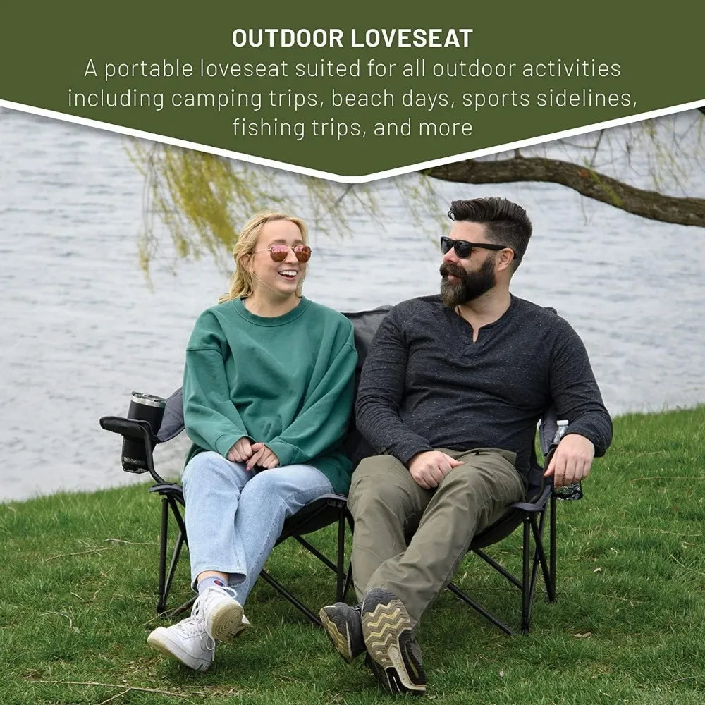 2-Person Foldable Loveseat Camping Chair | Comfortable, Portable Double Seat for Outdoor Adventures – Grey