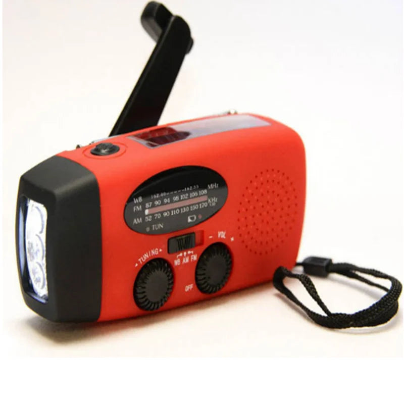 Versatile Solar Hand Crank Radio: FM/AM/WB NOAA Weather Radio with 2000mAh USB Charging, Emergency LED Flashlight, and Power Bank Functionality