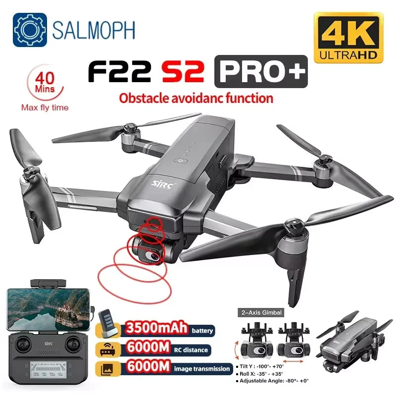 Experience Precision: SJRC F22 S2 PRO+ Drone with 4K EIS, GPS, 6KM Range, Obstacle Avoidance, and 40-Min Flight Time