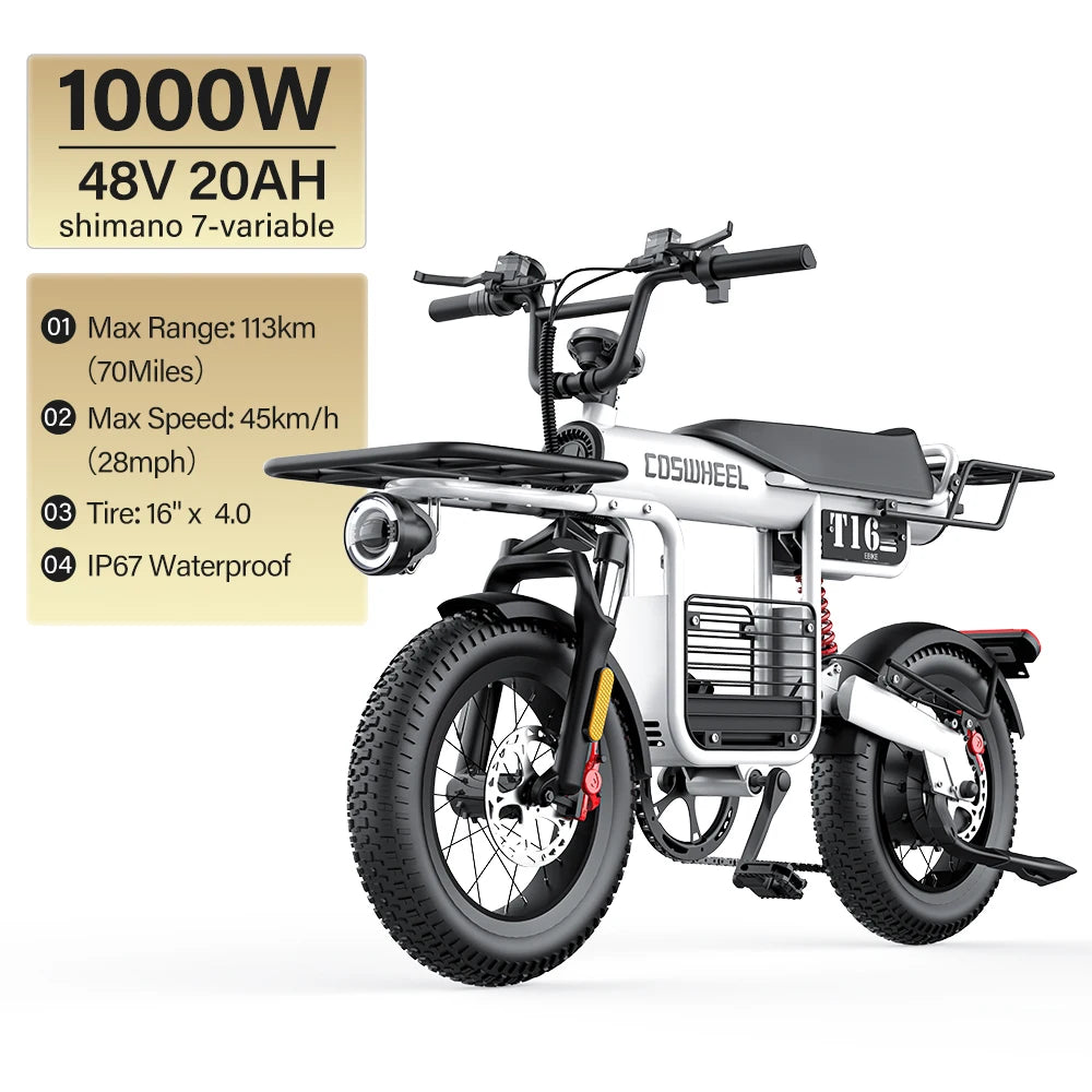 Ride Wild: 2000W Fat Tire Electric Bike with 60V Battery for Off-Road Power