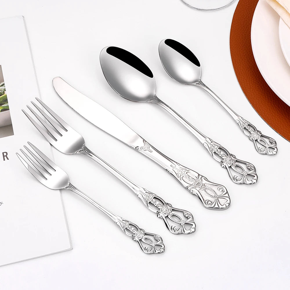 6/24/30-Piece Luxury Silver Cutlery Set – Elegant Stainless Steel Flatware for Stylish Dining