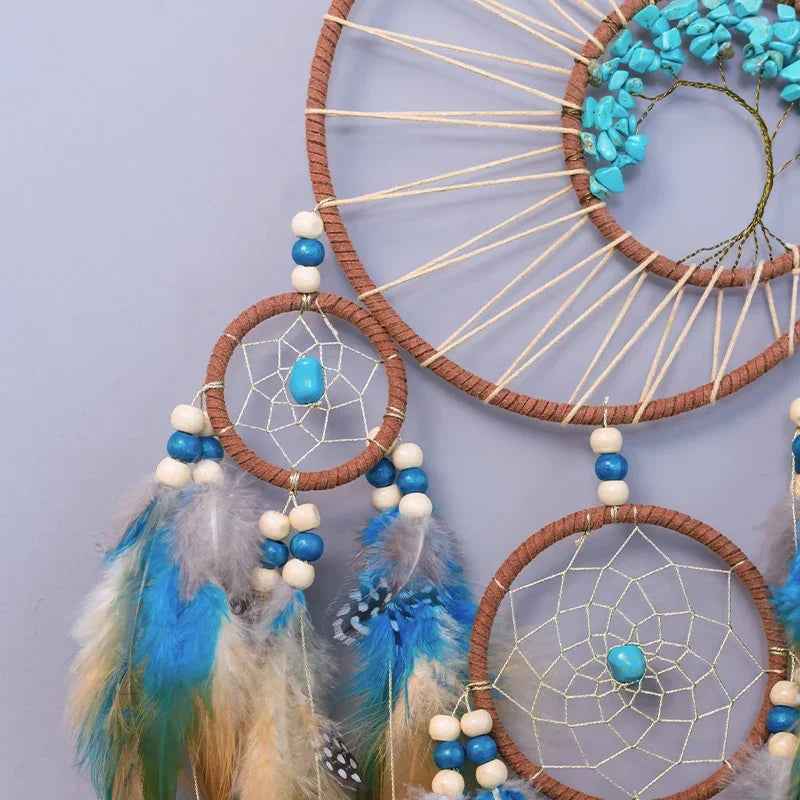 Vintage Tree of Life Dream Catcher – Natural Stone Wind Chime for Stunning Indian-Inspired Home Decor