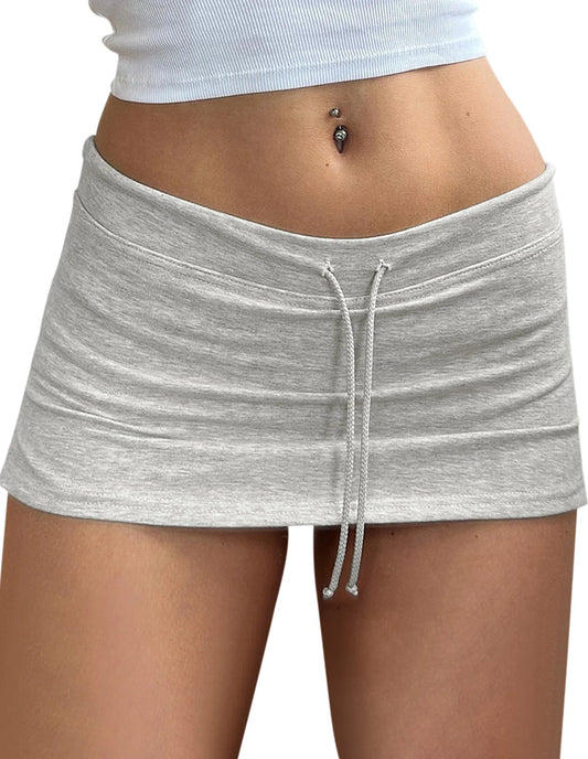 2025 Women’s Micro Mini Gym Skirt – Low-Waisted Athletic Yoga Skirt with Side Slit & Drawstring