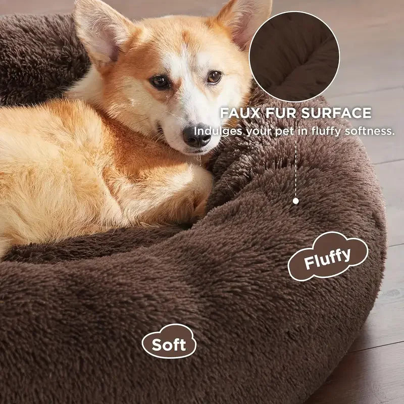 Round Plush Dog & Cat Bed – Winter Warm Washable Pet Bed for Small, Medium & Large Pets