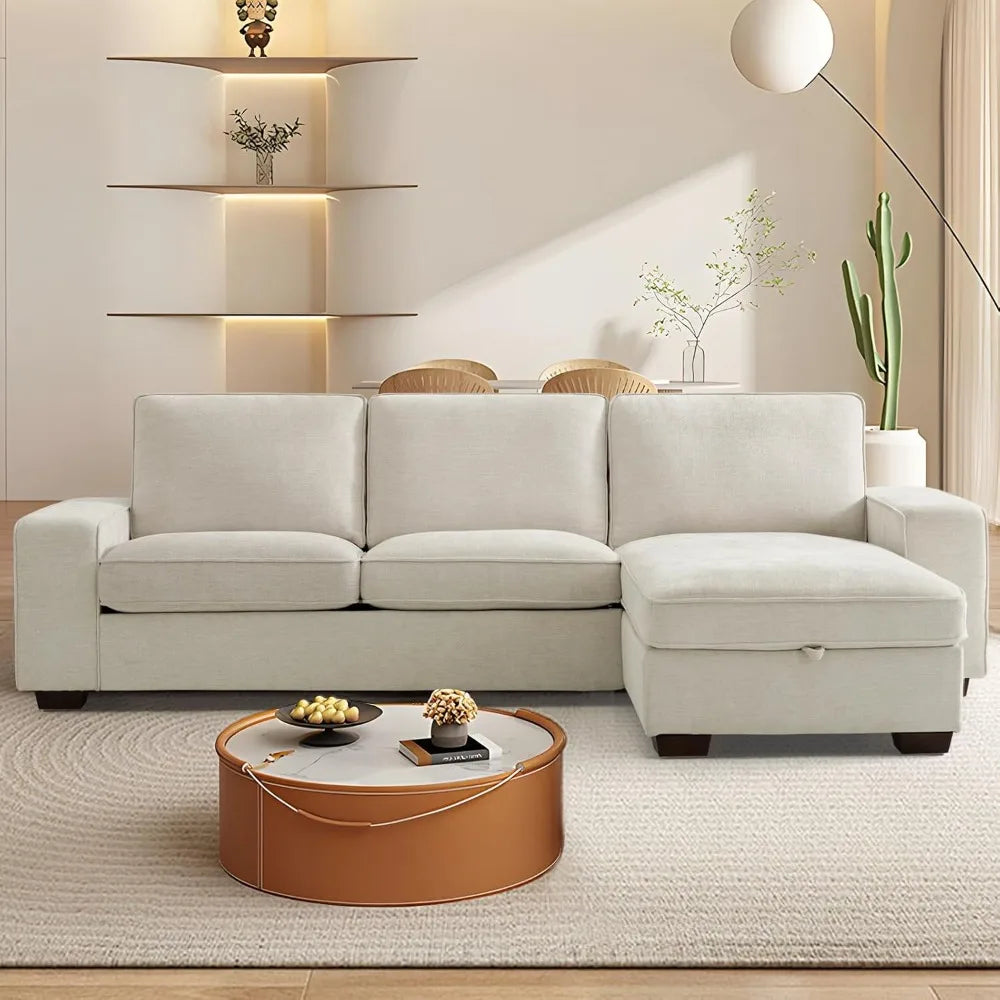 99" Modern Reversible Sectional Sofa with Chaise and Storage – L-Shaped Chenille Fabric Couch for Living Room