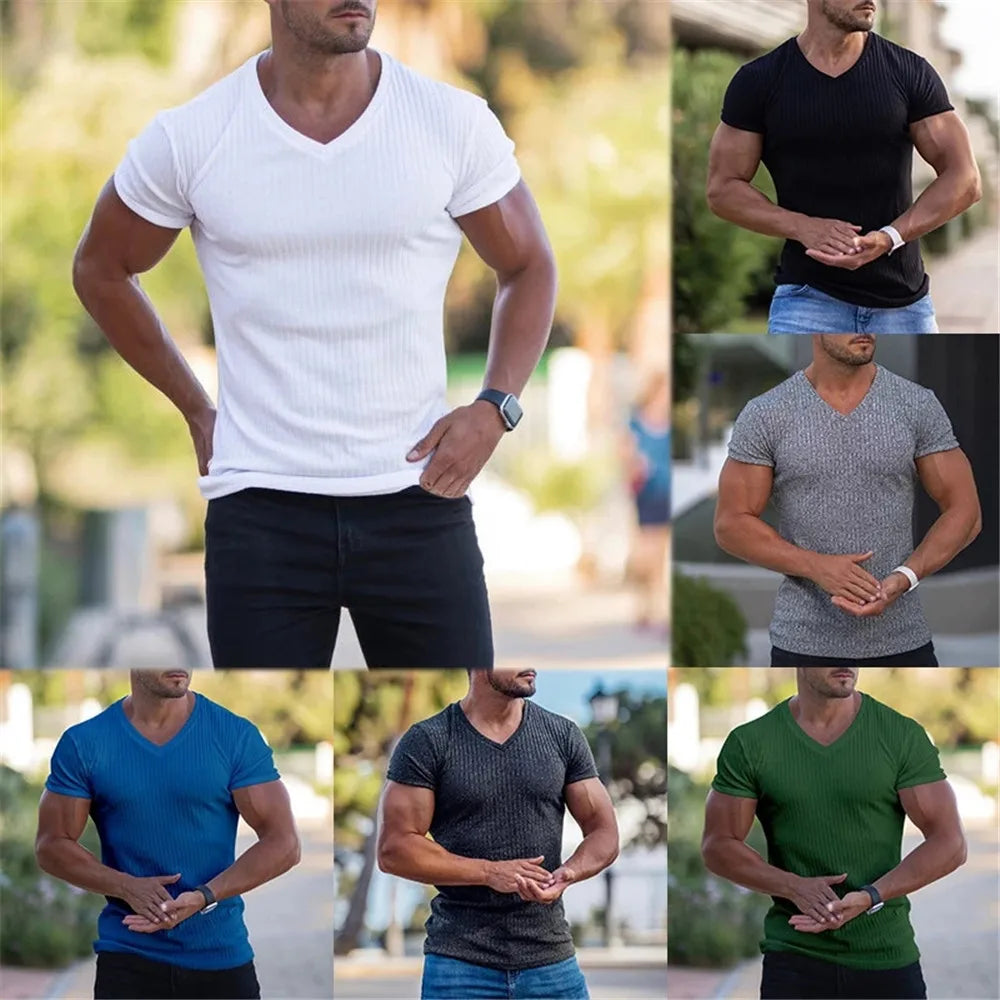 Stay Fashionable in 2024: Men's V-Neck Slim Fit Sports T-Shirt