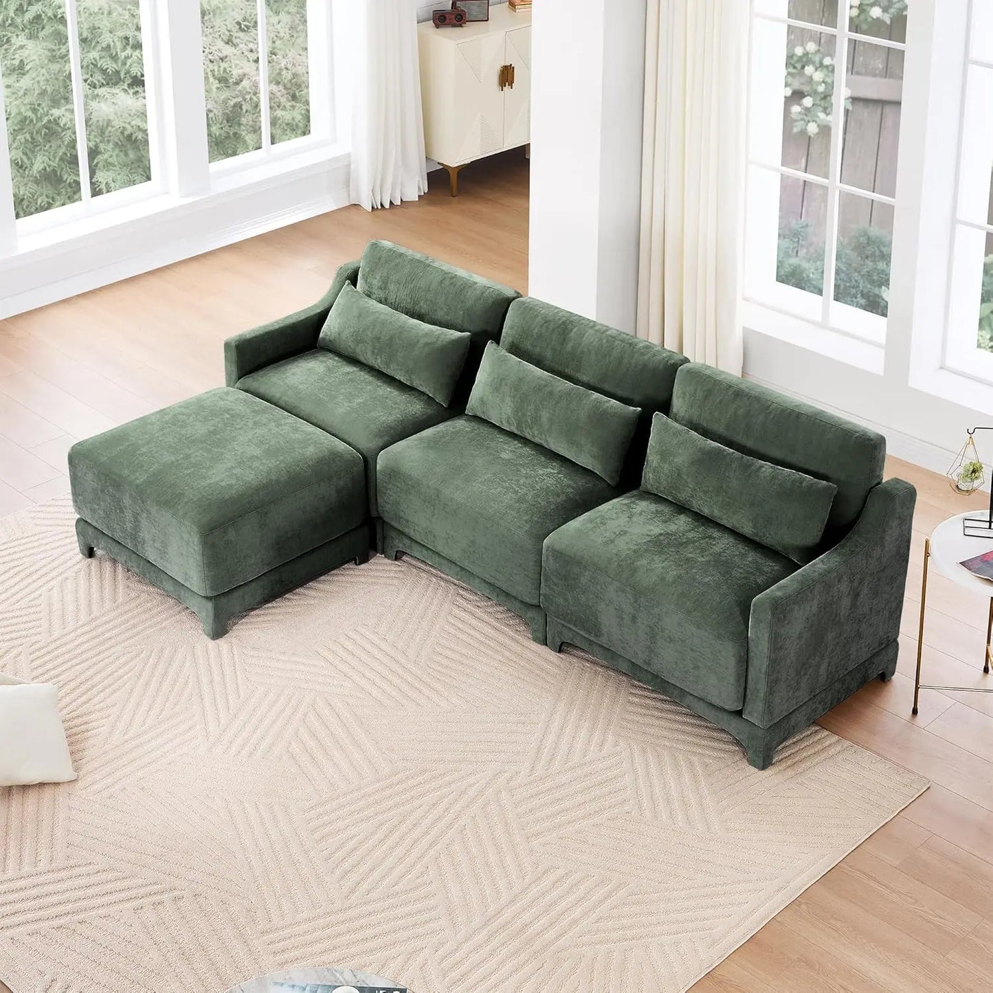 110" L-Shaped Modular Cloud Sectional Sofa with Ottoman – 3-Seat Chenille Deep Cushion Couch with Pillows for Living Room