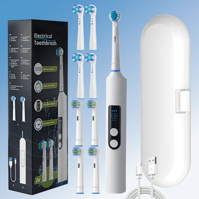 Rotating Electric Toothbrush – Rechargeable Adult Toothbrush with Visual Display, Perfect Gift for Couples