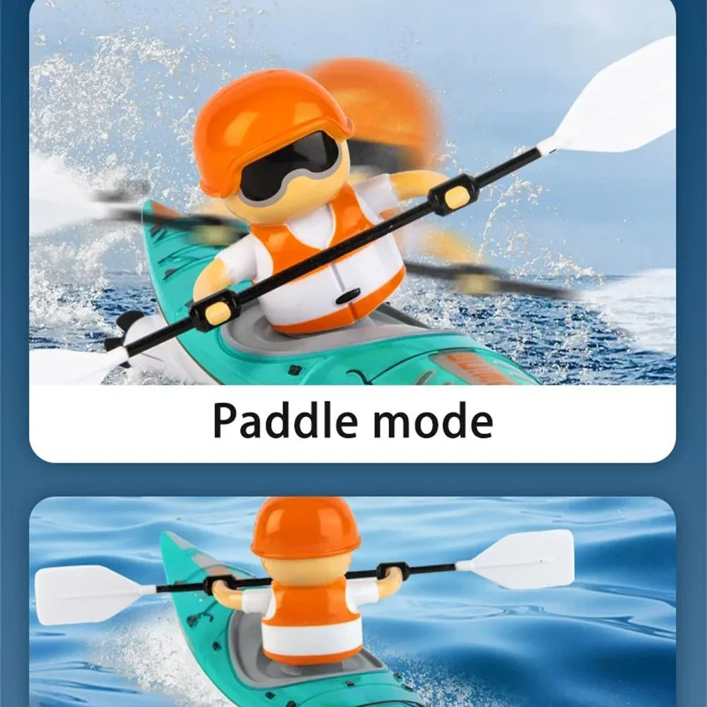 RC Boat with LED Lights – Remote Control Kayak Racing Toy, 360° Spin, Dual Modes, Waterproof