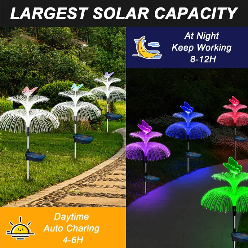 Elevate Your Outdoor Ambiance: Double Layer Solar Garden Lights featuring Jellyfish and Butterfly Design, Waterproof for Lawn, Patio, and Landscape Décor - Available in Sets of 1/2/4/6