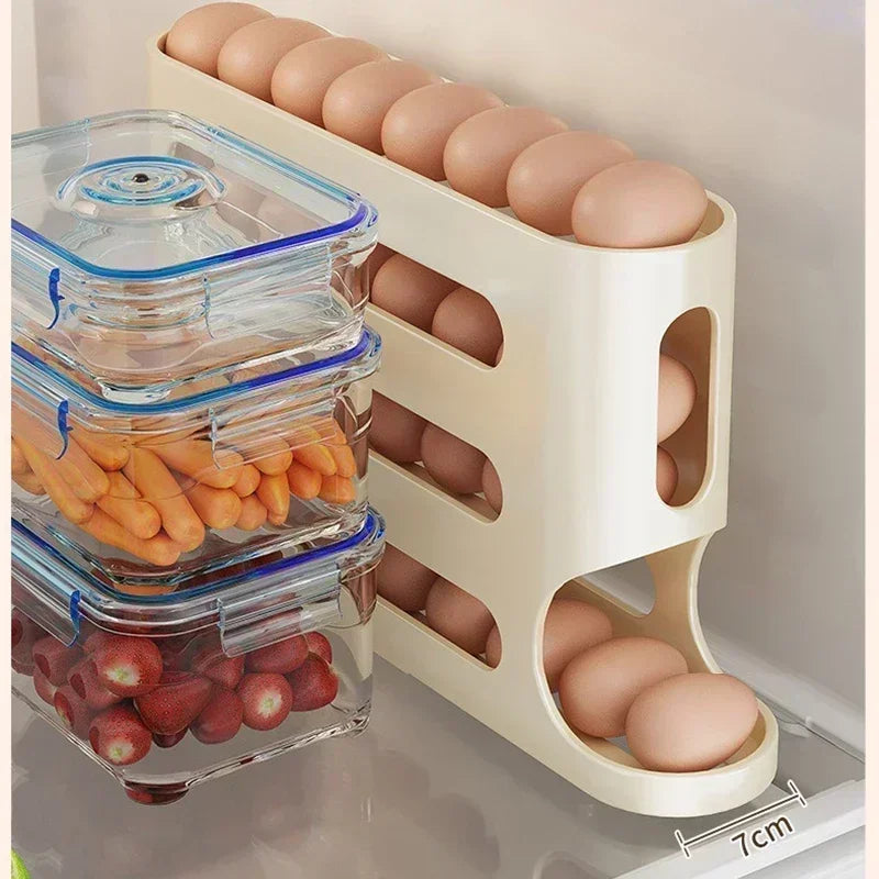 Automatic Rolling Egg Storage Box – 2 to 4 Layer Slide Organizer for Fridge & Side Door Storage