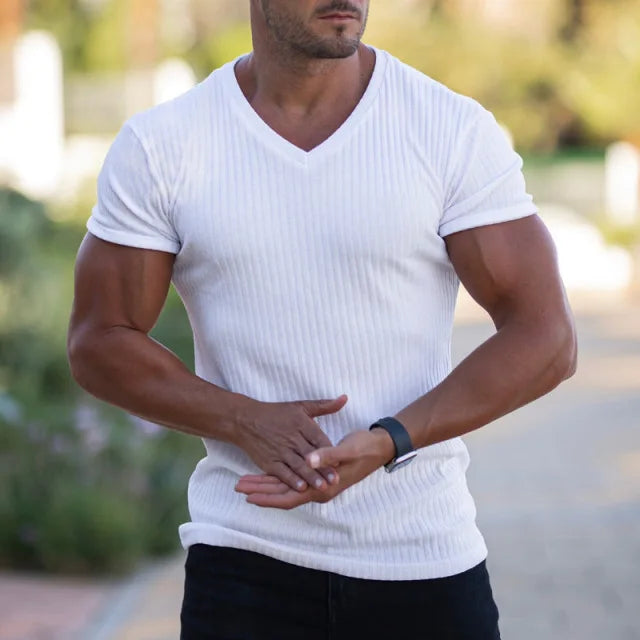 Stay Fashionable in 2024: Men's V-Neck Slim Fit Sports T-Shirt