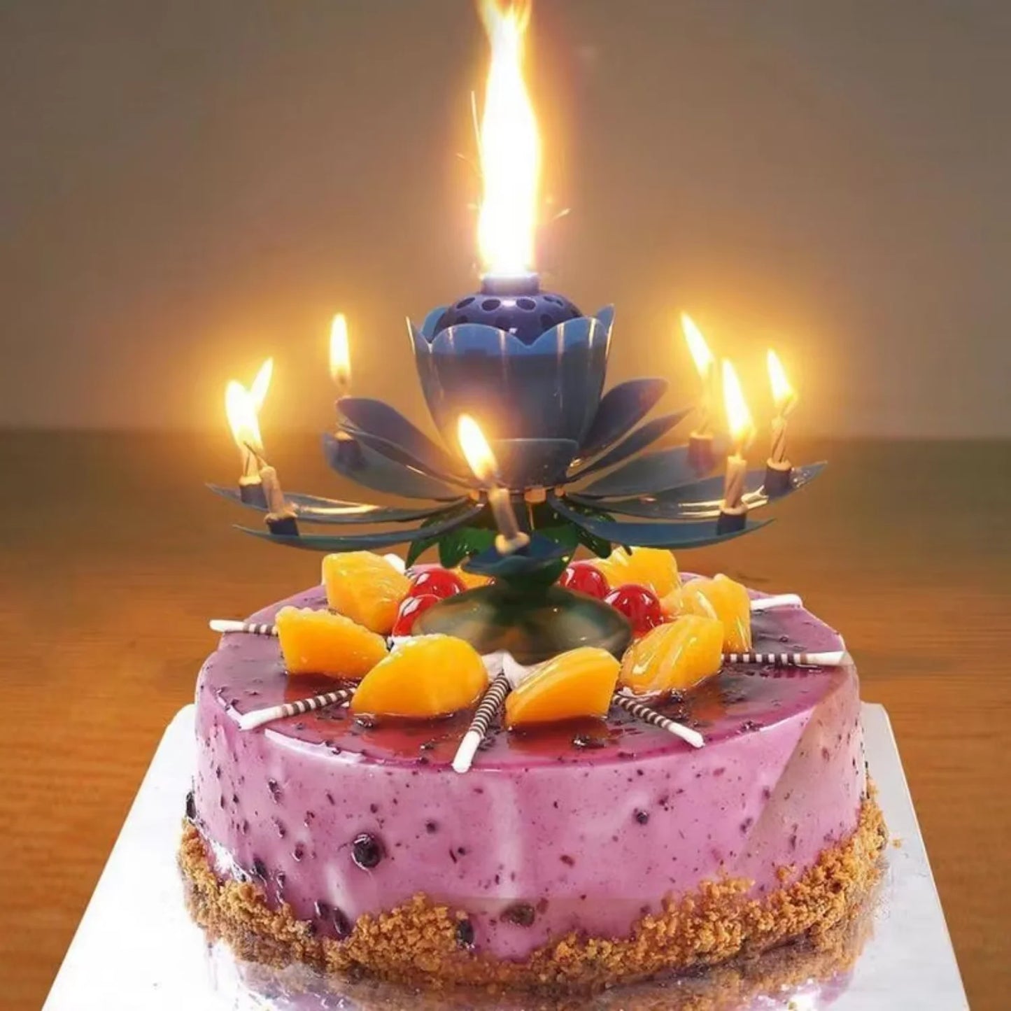 Rotating Lotus Music Candle – Artificial Blossom Candle for Birthday Cake Decoration with Flat Bottom Design