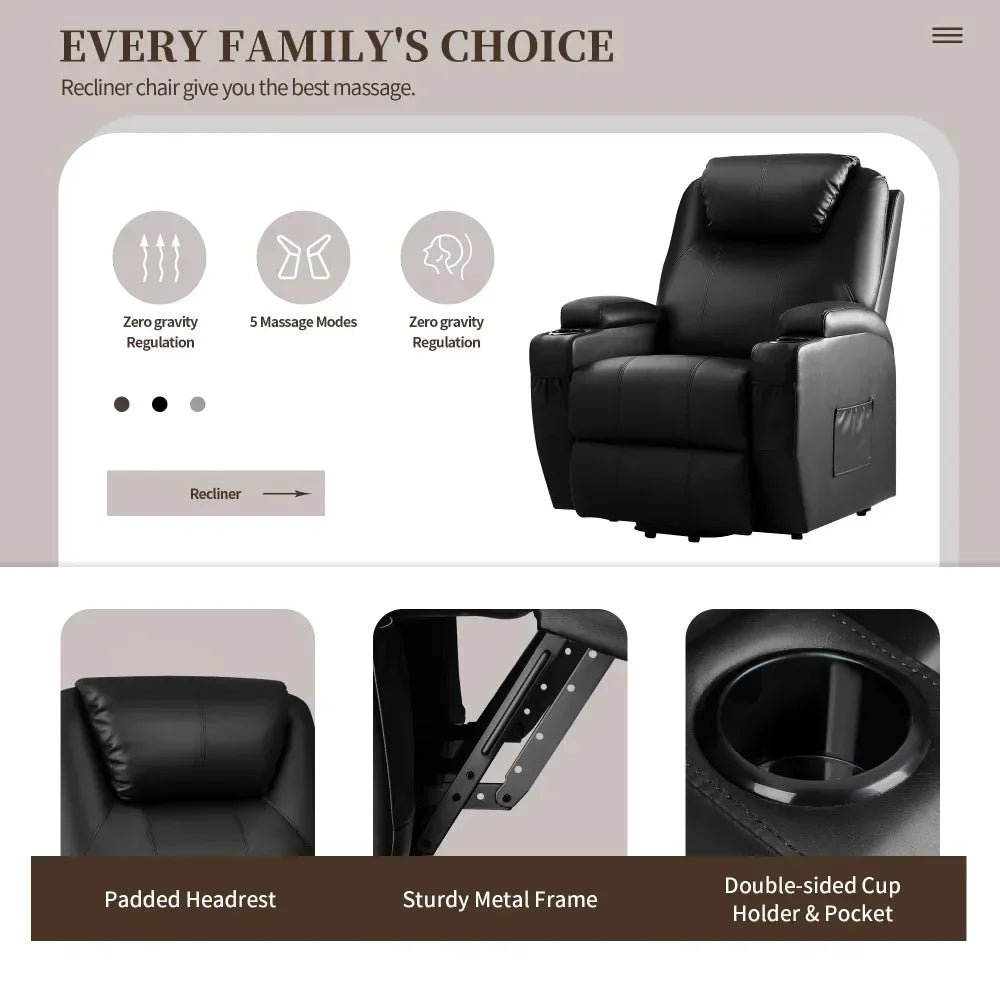 2023 Modern Power Lift Recliner: Heat, Massage, and PU Leather Comfort for Elderly