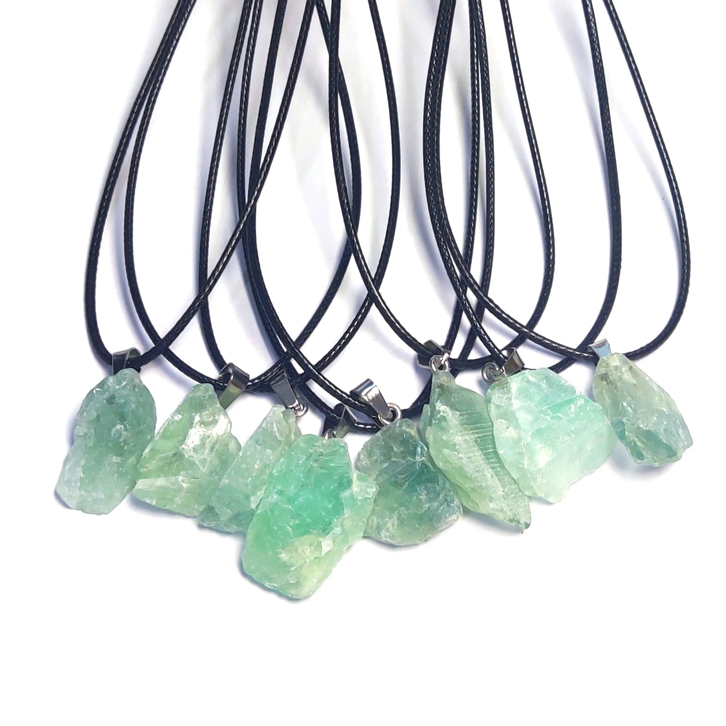 10pcs Natural Irregular Raw Ore Fluorite Crystal Pendant Necklace Energy Stone Healing Amethysts Meditation Yoga Gift Wholesale