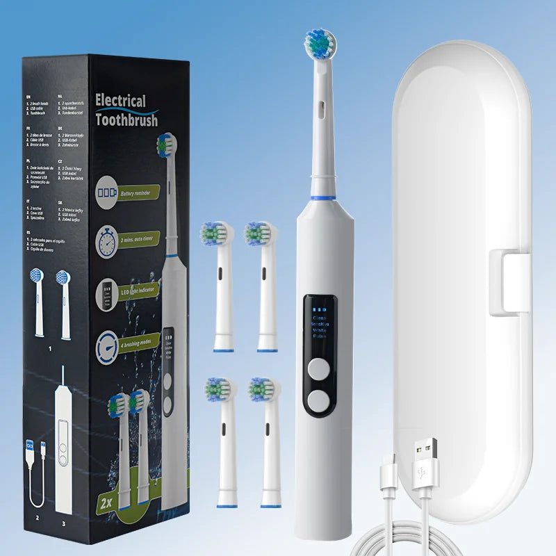 Rotating Electric Toothbrush – Rechargeable Adult Toothbrush with Visual Display, Perfect Gift for Couples