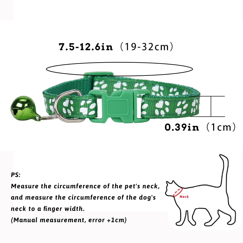 Colorful Cartoon Footprint Cat Accessories: Adjustable Kitten Collar with Safety Bell Ring Necklace