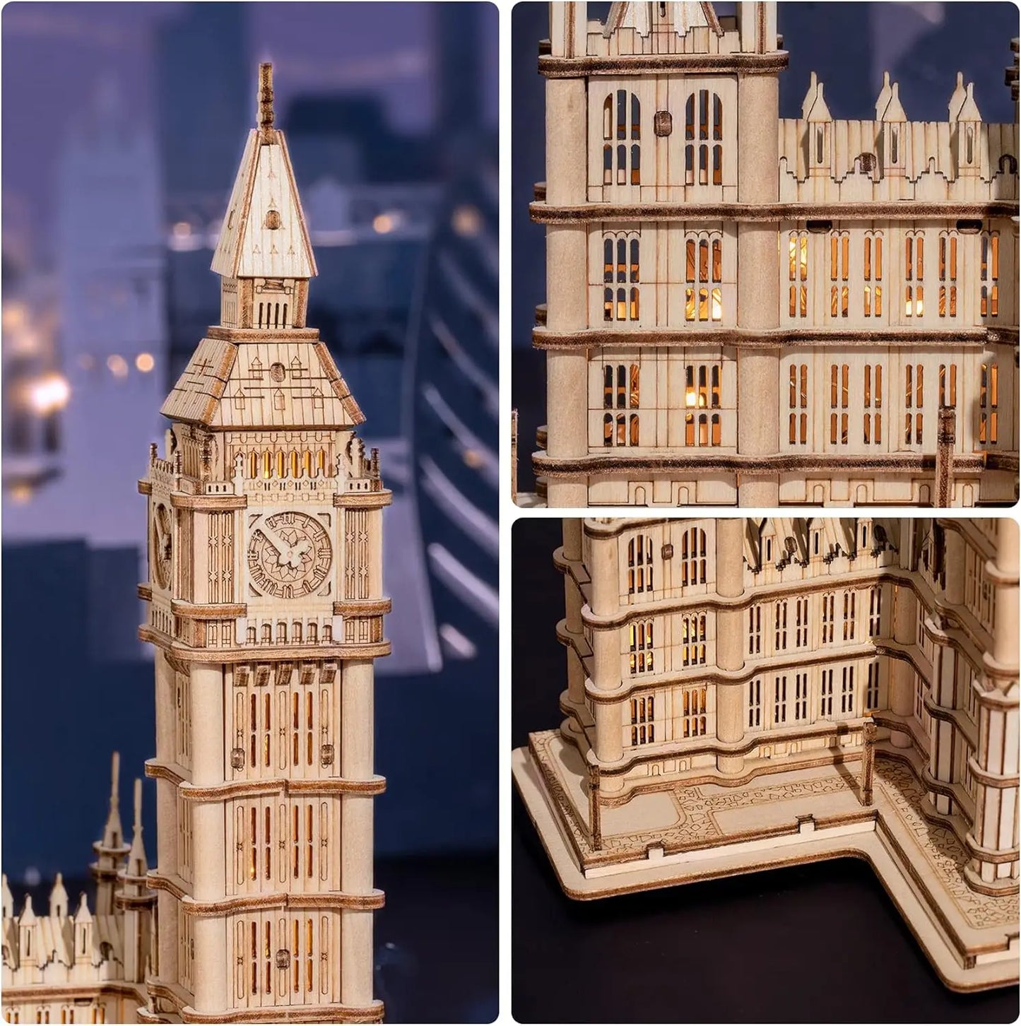 3D Wooden Puzzle Game with Light - Big Ben and Tower Bridge, Ideal DIY Gift for Children and Adults