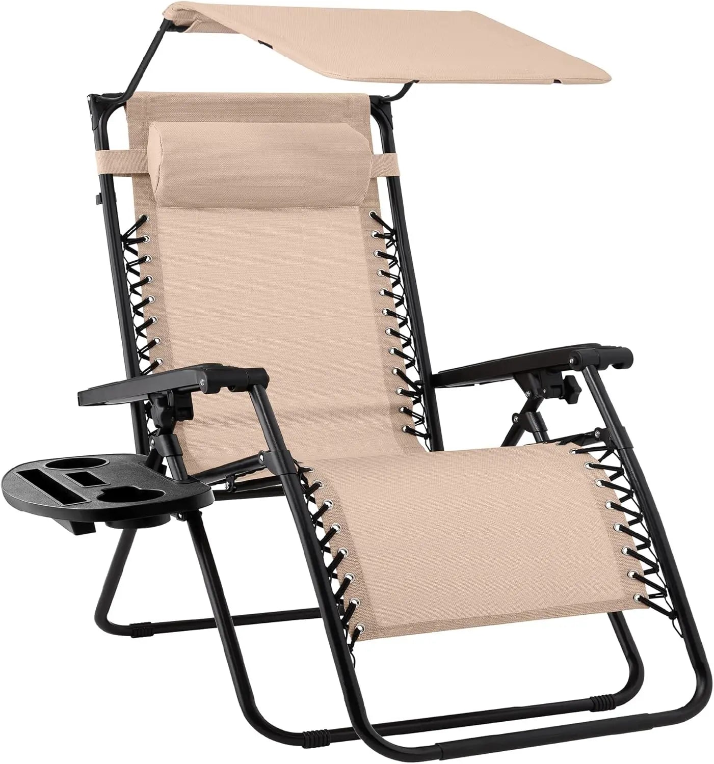 Folding Zero Gravity Recliner Chair – Outdoor Patio Lounge with Adjustable Canopy, Headrest & Side Tray