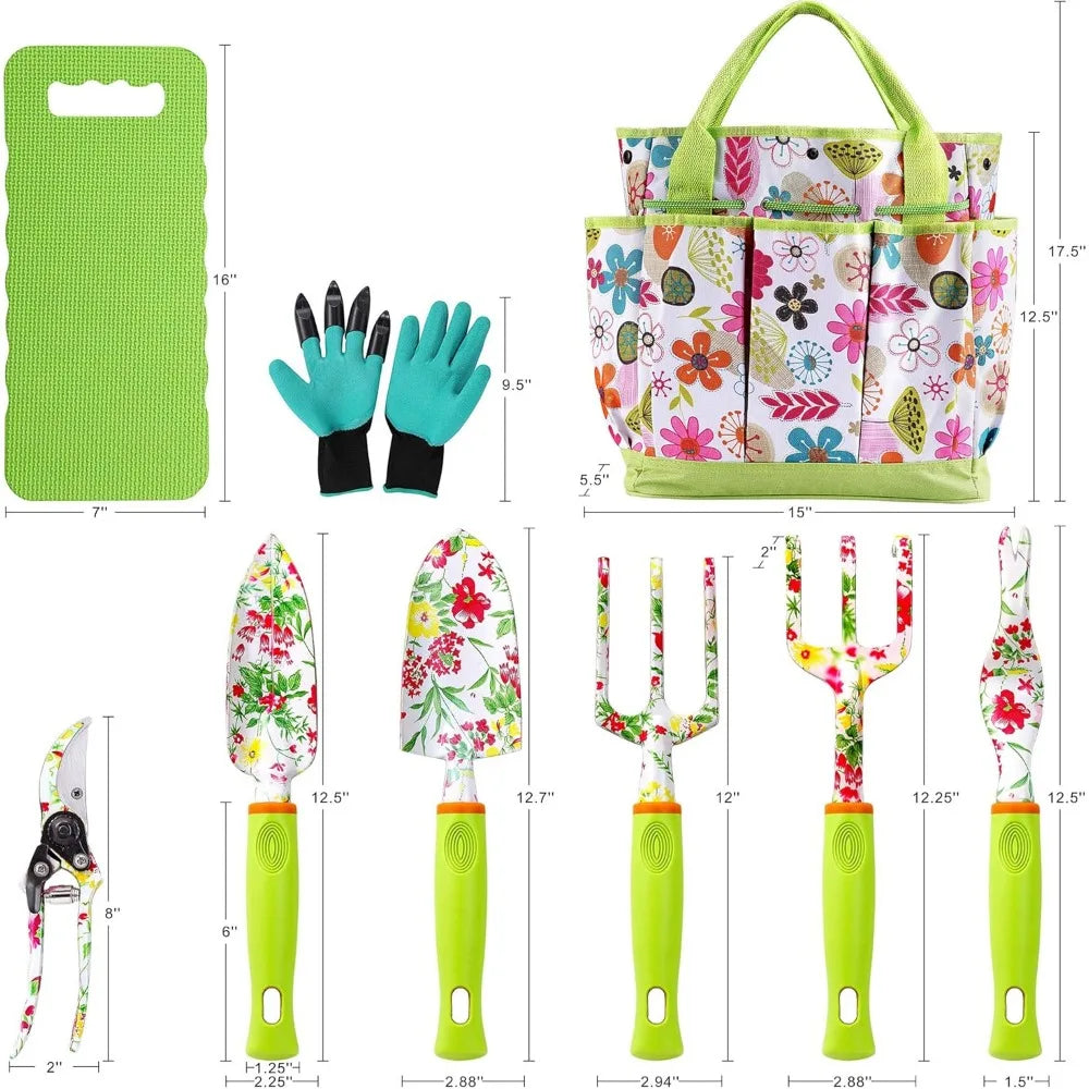 Cute Garden Tool Set – Heavy Duty Gardening Gifts for Women, Includes Gloves, Tote, Kneeling Pad, and Hand Pruner, Perfect Birthday Gift for Mom