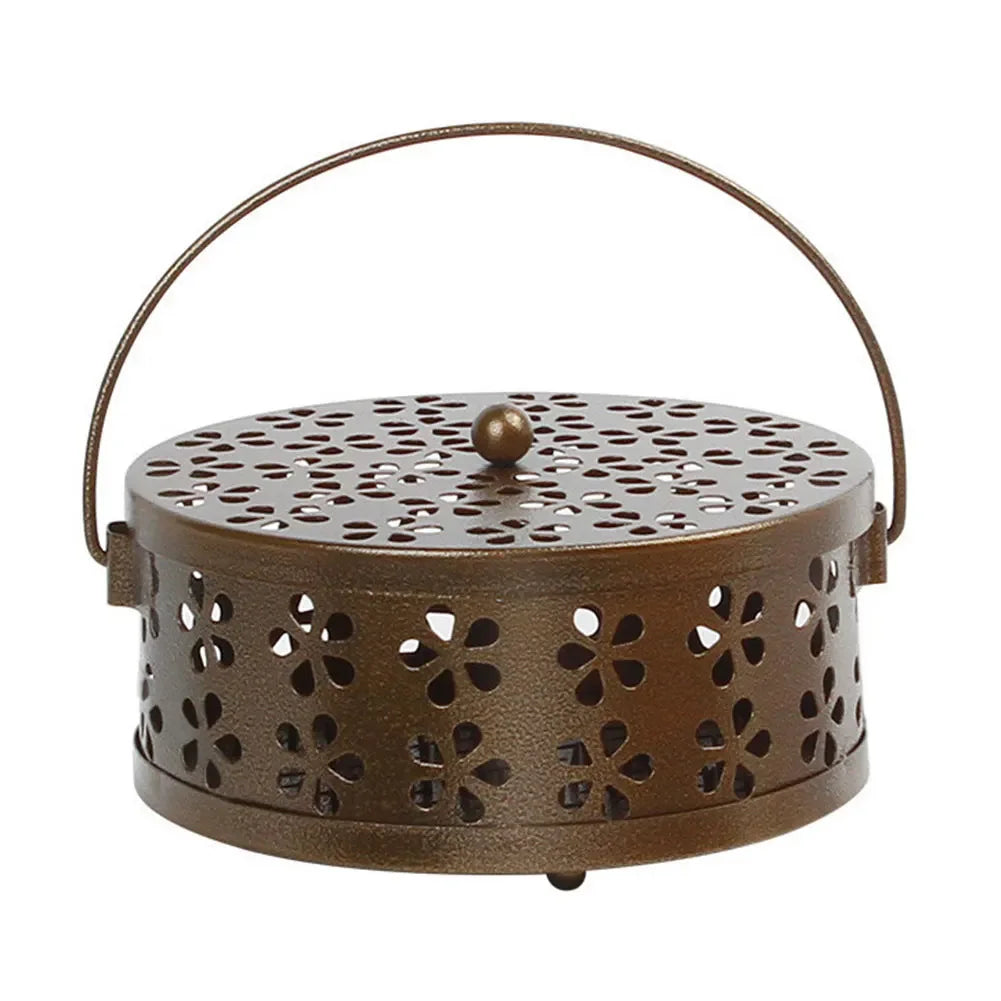 Portable Mosquito Coil Holder with Lid & Handle – Metal Incense Burner for Home, Patio & Camping Use