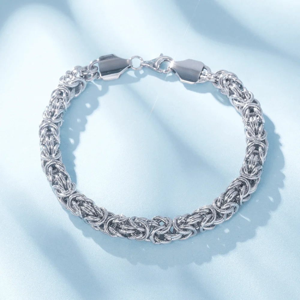 S925 Sterling Silver Byzantine Chain Bracelet – Polished Unisex Miami Style Jewelry, Smooth K-Pop Inspired Design