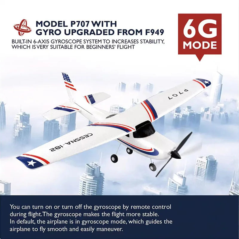 Park10 RC Airplane P707G - 2.4G 3D/6G with Gyroscope, 3-Channel Fixed Wing RTF CESSNA 182, Perfect Outdoor Drone Toy Gift