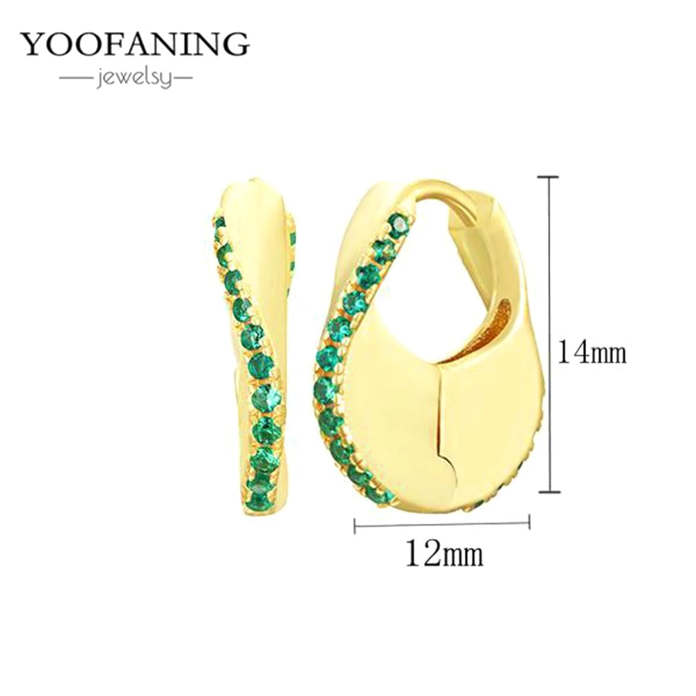 925 Sterling Silver Women's Earrings – Heart-Shaped Green Zircon Flower with Geometric Luxury Design