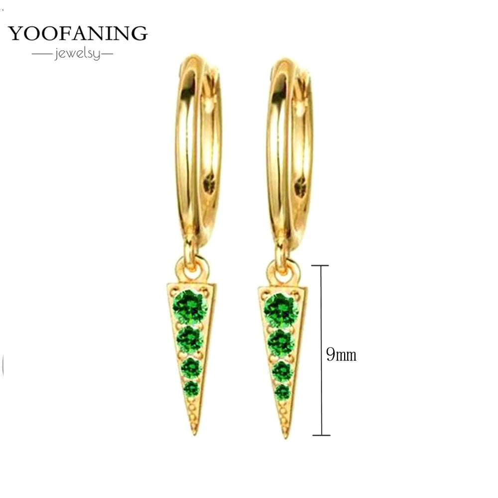 925 Sterling Silver Women's Earrings – Heart-Shaped Green Zircon Flower with Geometric Luxury Design