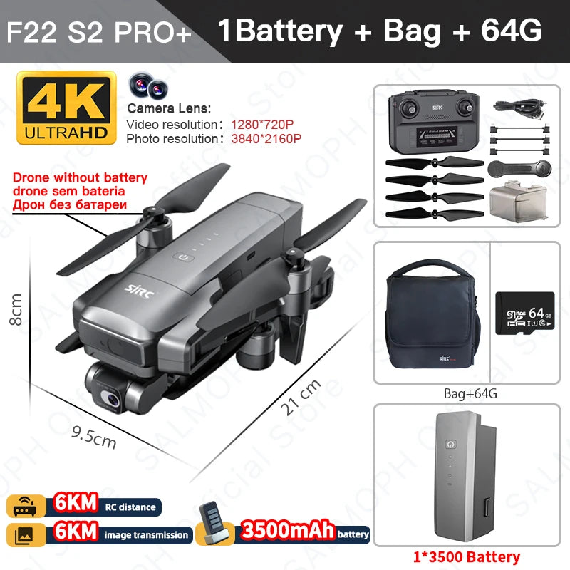 Experience Precision: SJRC F22 S2 PRO+ Drone with 4K EIS, GPS, 6KM Range, Obstacle Avoidance, and 40-Min Flight Time