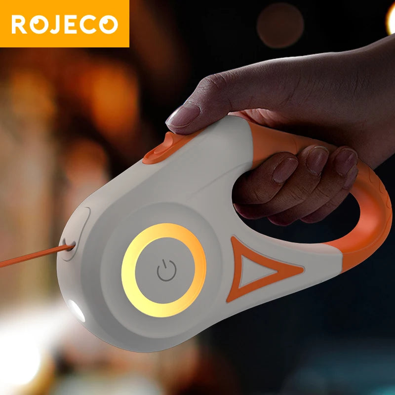 Brighten Your Walks: ROJECO Automatic Retractable Dog Leash with LED Lights