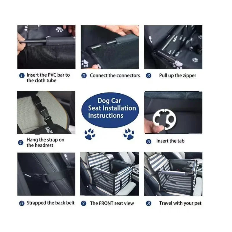 Waterproof Travel Dog Car Seat Cover – Hammock-Style Carrier Basket for Small & Medium Pets