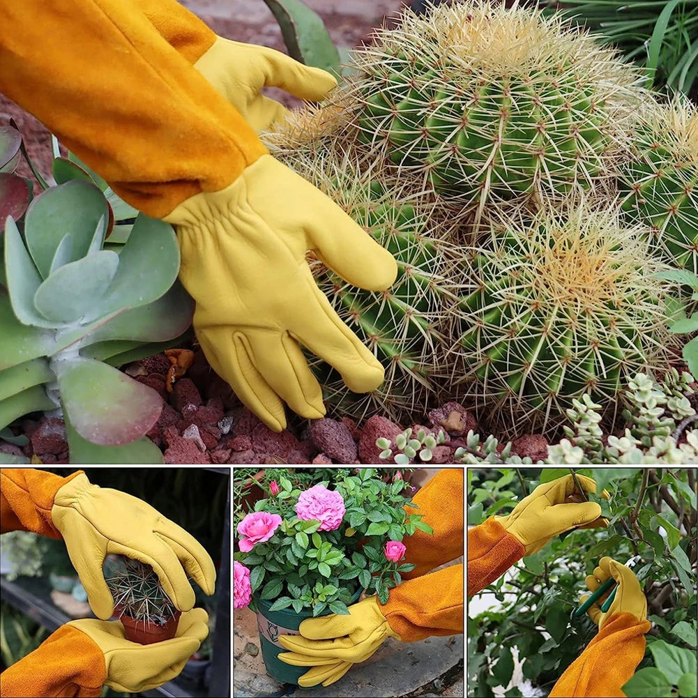2-Pack Leather Gauntlet Gloves: Breathable, Long Sleeve for Rose Pruning – Perfect Gardening Gloves for Men & Women!