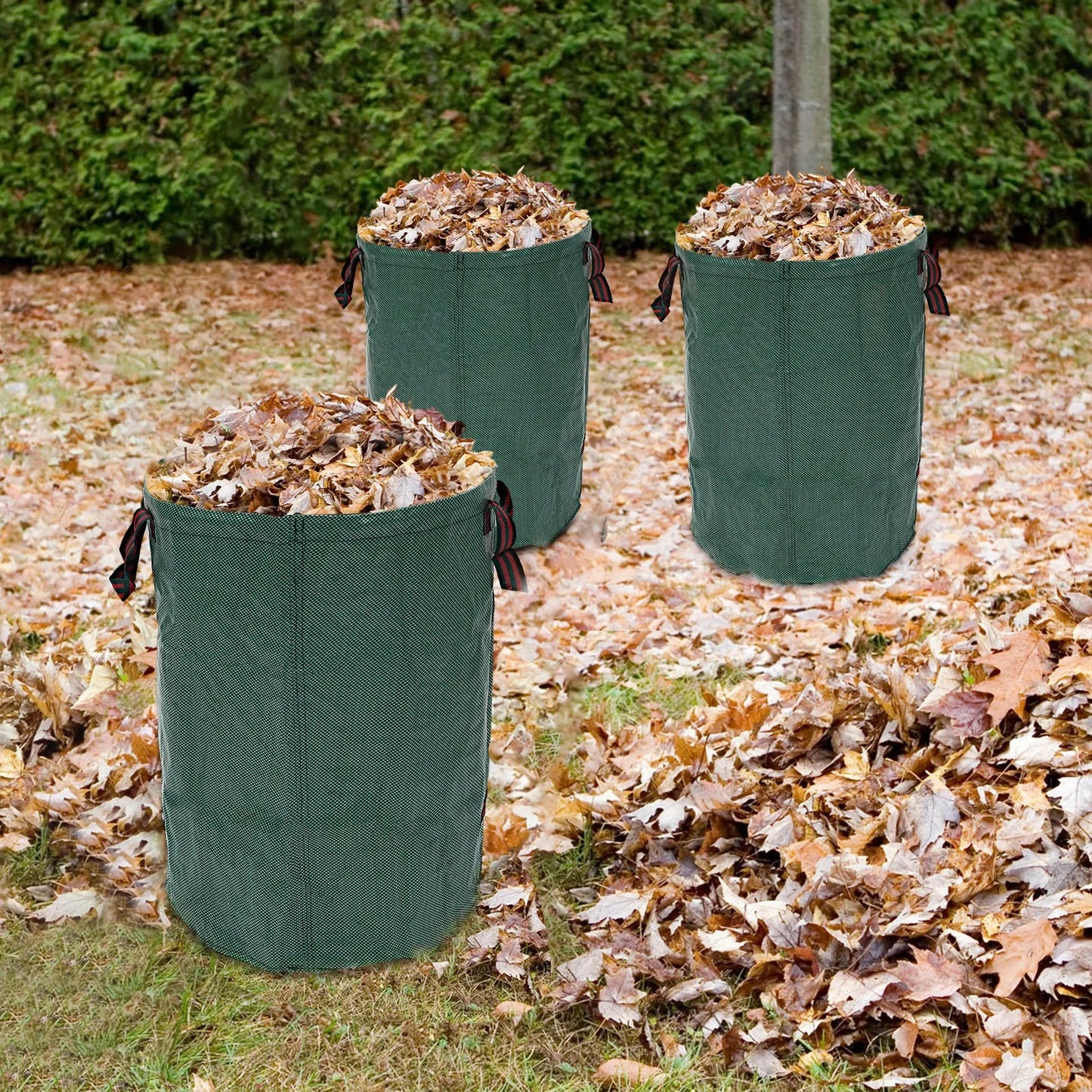 Reusable Yard Waste Bags – 3 Pack 16/72 Gallon Standable Garden Leaf Bags with 4 Handles for Lawn, Camping & Recycling