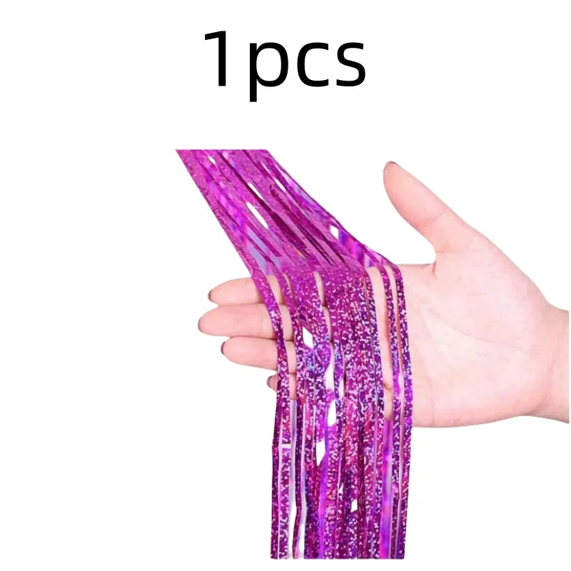 2-Pack Metallic Tinsel Fringe Curtains – 2x1M Glitter Party Backdrops for Birthday, Wedding, Bachelorette & Event Decor