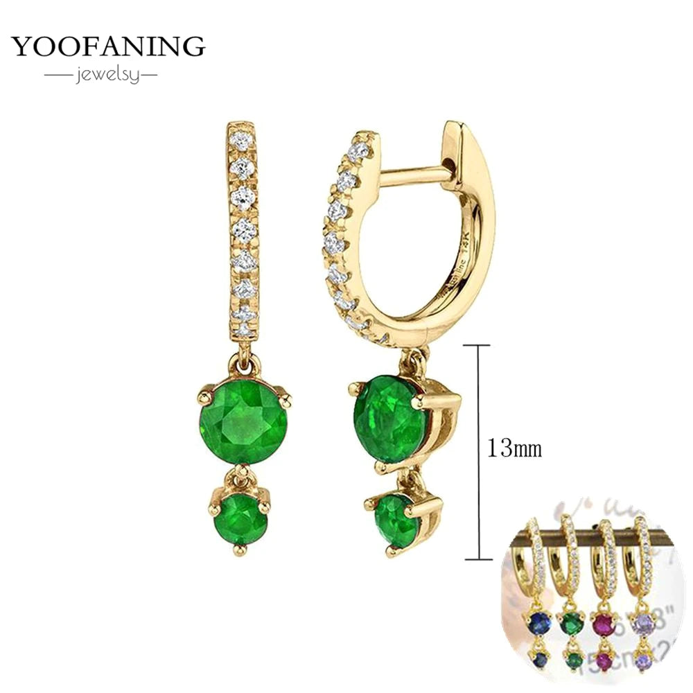 925 Sterling Silver Women's Earrings – Heart-Shaped Green Zircon Flower with Geometric Luxury Design