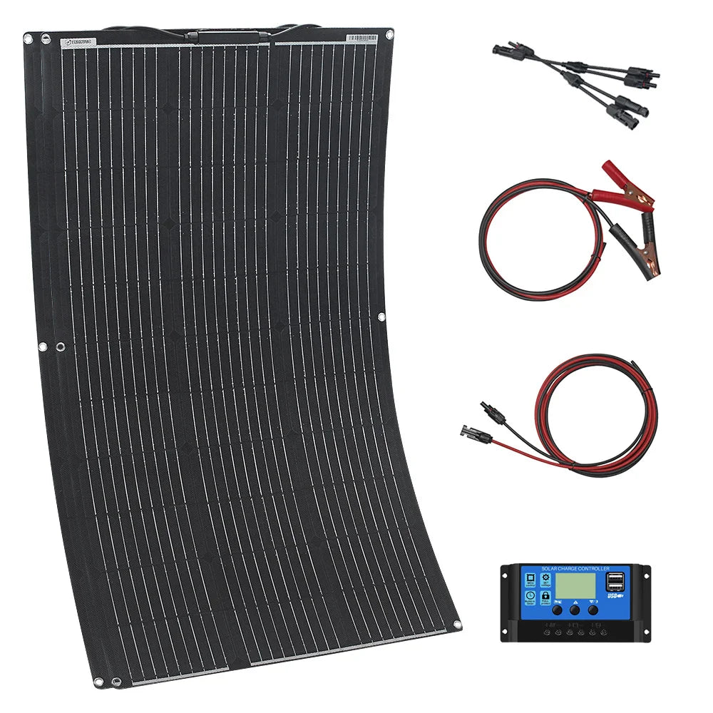 Flexible Solar Panel Kit – 100W/200W/300W High-Efficiency 12V/24V Battery Charger for RV, Boat, Camping & Off-Grid Use