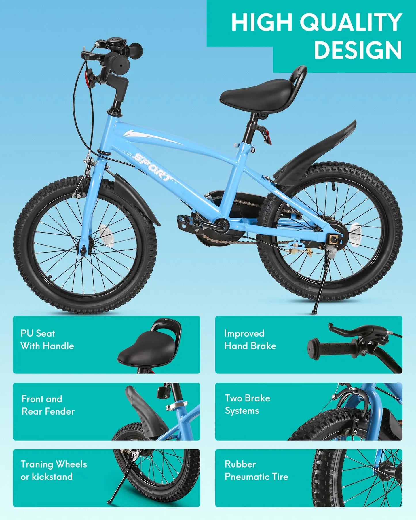 16” Kids Bike with Training Wheels – Adjustable Seat & Handbrakes for Safe, Confident Riding