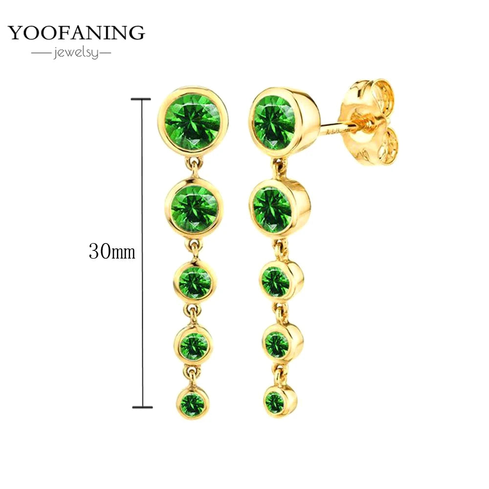 925 Sterling Silver Women's Earrings – Heart-Shaped Green Zircon Flower with Geometric Luxury Design