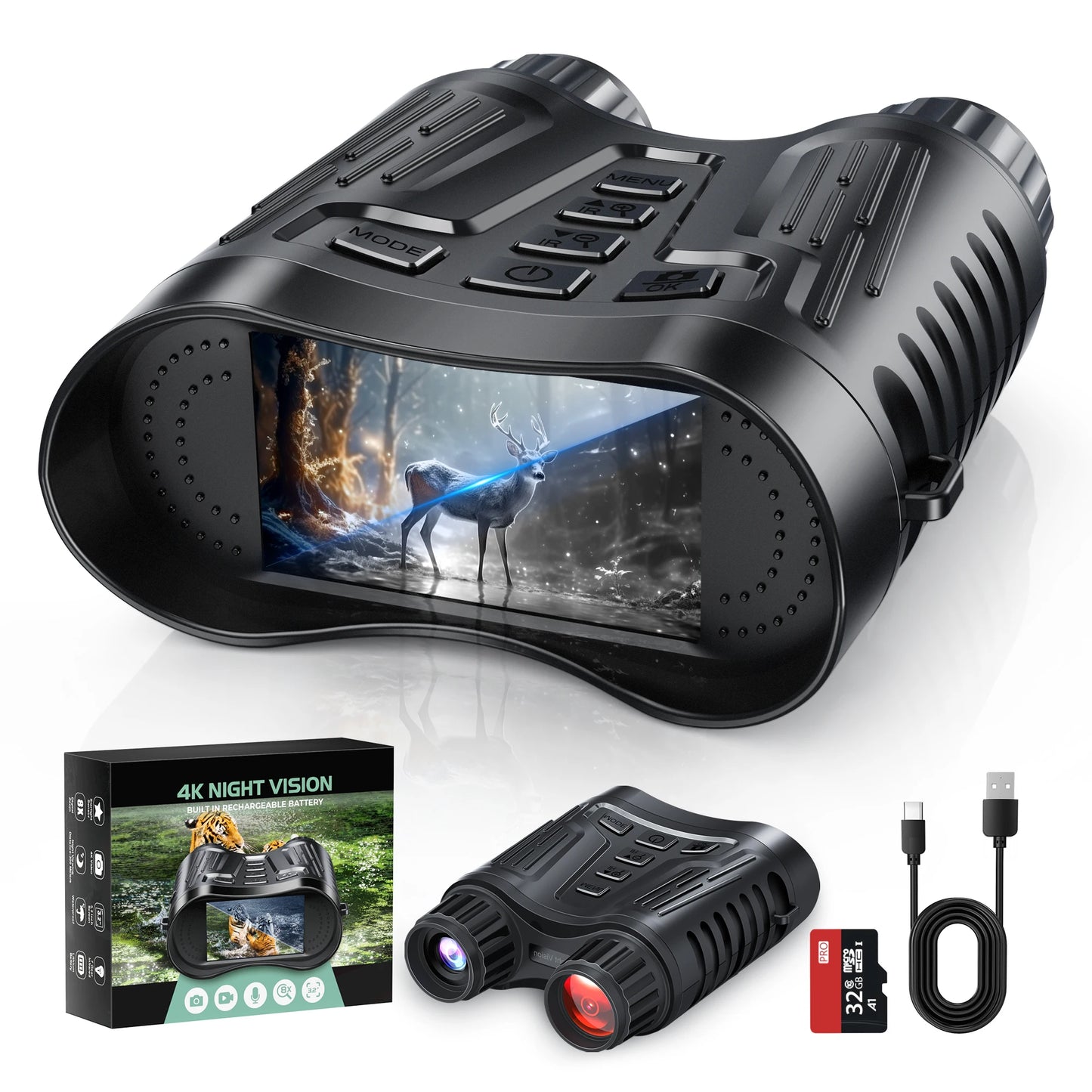 Rechargeable 4K Night Vision Telescope – Infrared Binocular Camera with 8X Zoom & 300M Range for Hunting, Camping & Boating