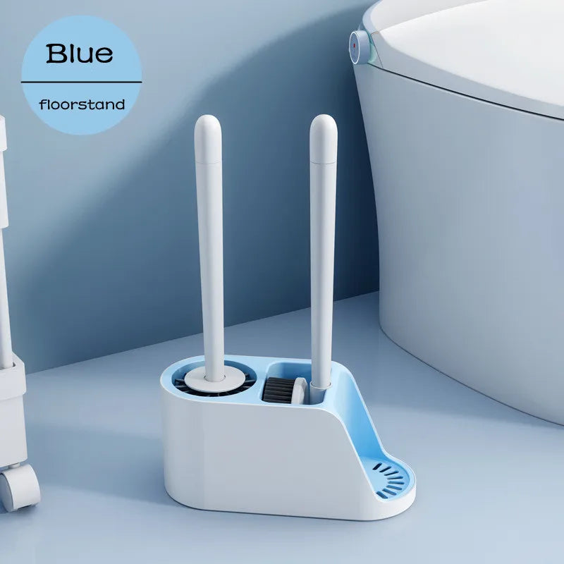 3-in-1 Silicone Toilet Brush Set with Wall & Floor Stand – Sleek, Space-Saving Cleaning Solution