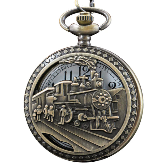 Steampunk Power Quartz Pocket Watch – Retro Fashion Necklace Pendant Clock for Men & Women, Holiday or Train Commemorative Gift
