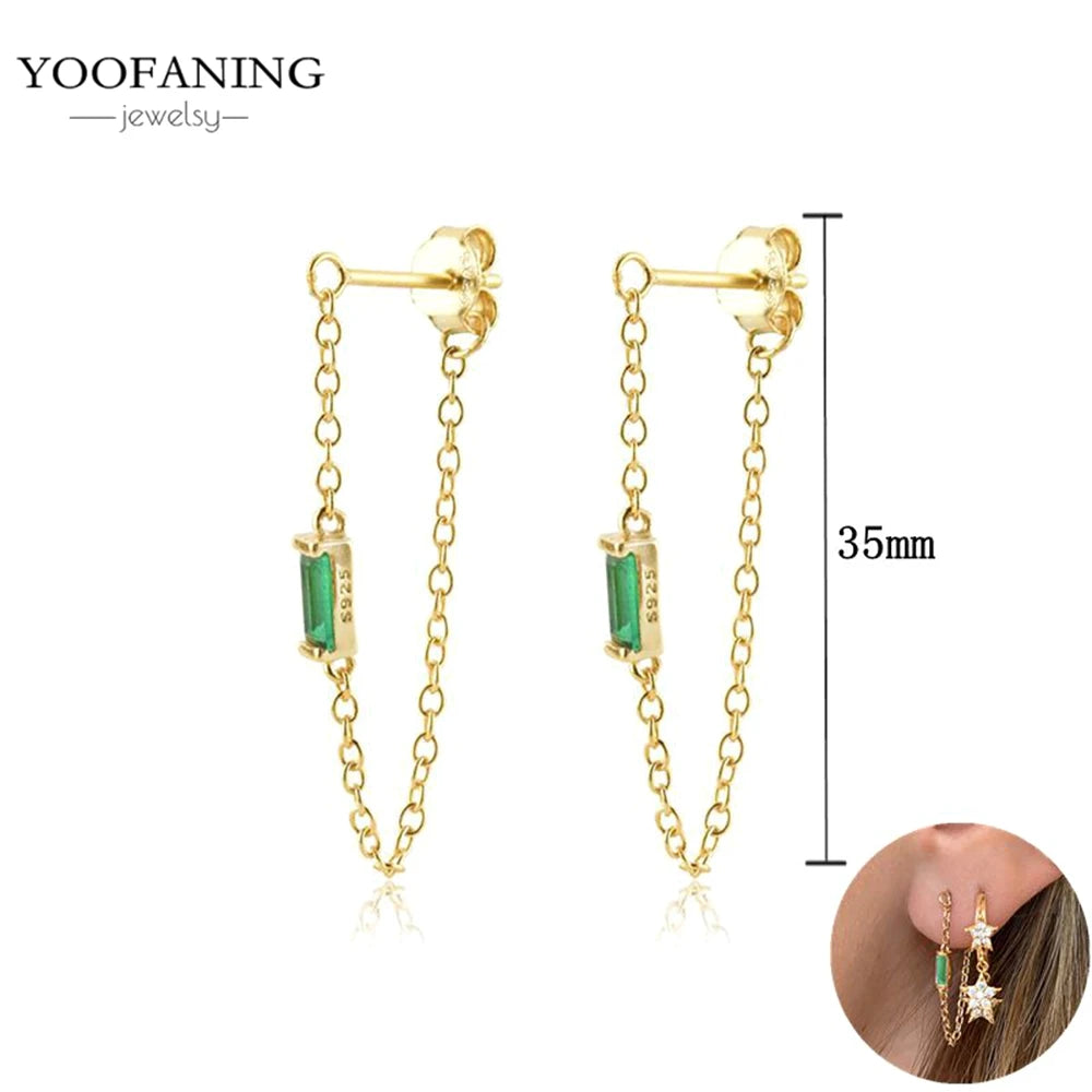 925 Sterling Silver Women's Earrings – Heart-Shaped Green Zircon Flower with Geometric Luxury Design