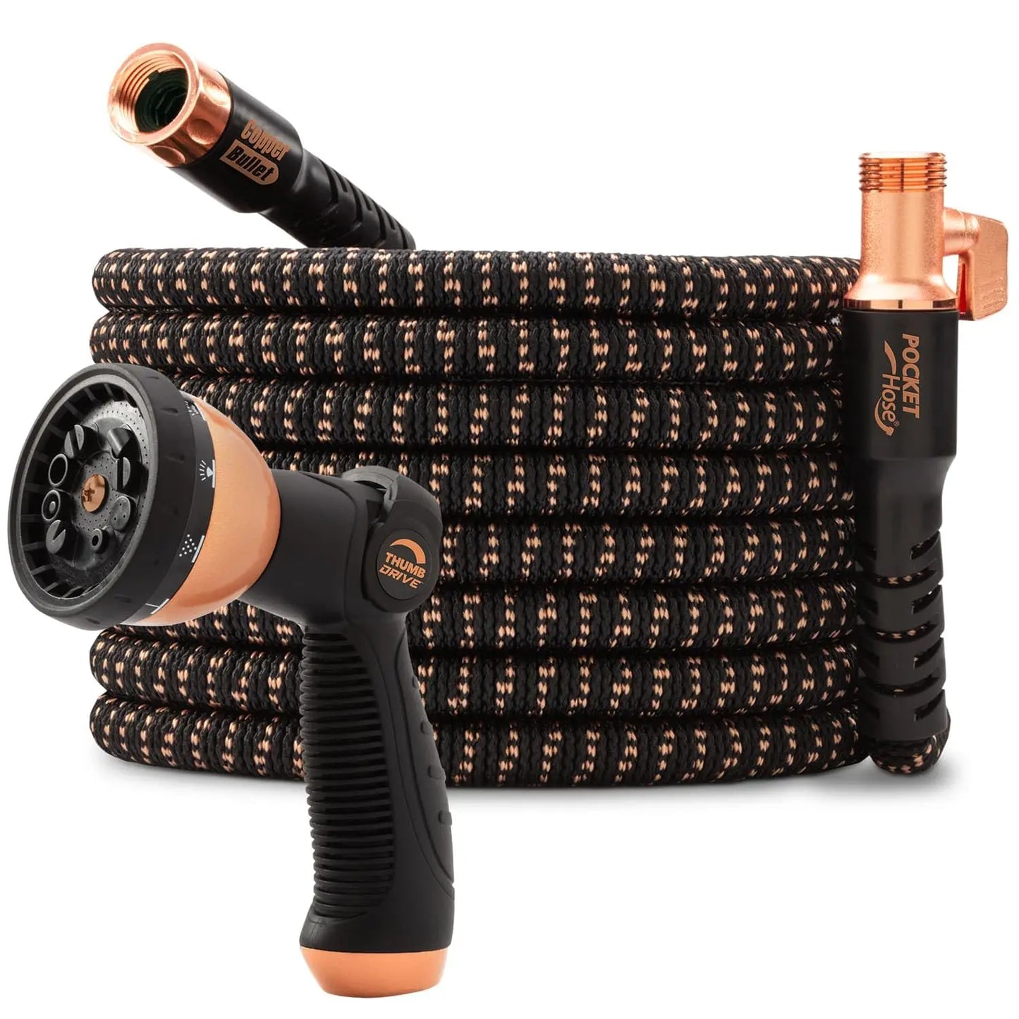 Copper Bullet Expandable Garden Hose - 100 FT, 650 PSI with 10-Pattern Thumb Spray Nozzle, As Seen on TV!