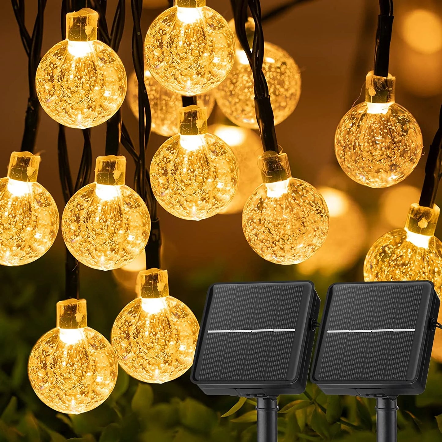 Outdoor Solar Crystal Globe String Lights – 60 LED Waterproof Lights with 8 Modes for Garden, Patio, or Party Decor