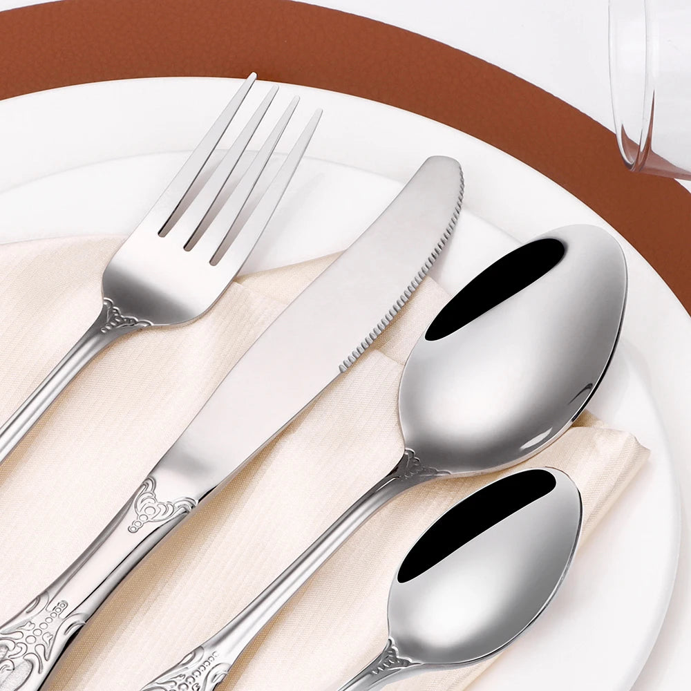 6/24/30-Piece Luxury Silver Cutlery Set – Elegant Stainless Steel Flatware for Stylish Dining